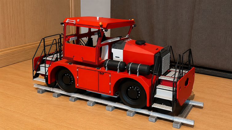 Full color 3D geprint spoorvoertuig op rails